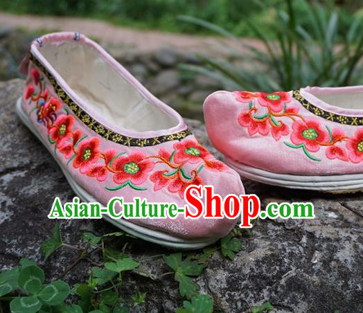 Traditional Chinese Wedding Embroidered Plum Pink Shoes National Ethnic Shoes Hanfu Shoes for Women