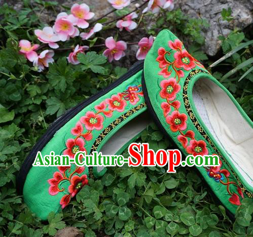 Traditional Chinese Wedding Embroidered Plum Green Shoes National Ethnic Shoes Hanfu Shoes for Women