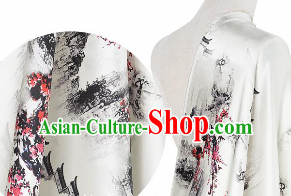 Chinese Classical Plum Blossom Pattern Design White Silk Fabric Asian Traditional Hanfu Mulberry Silk Material