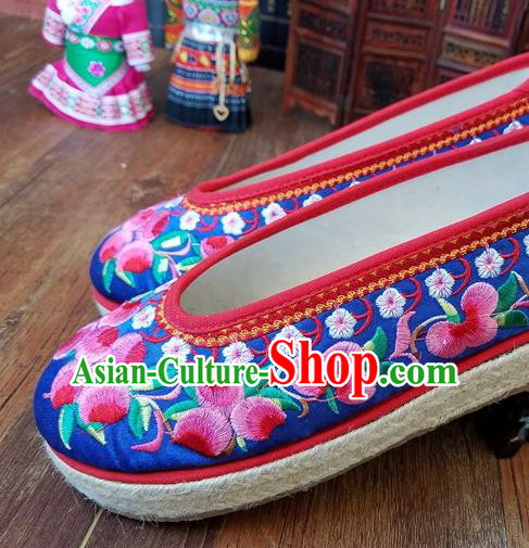 Traditional Chinese National Embroidered Blue Satin Shoes Ethnic Shoes Hanfu Shoes for Women