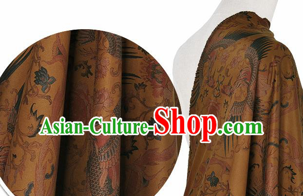 Chinese Classical Phoenix Pattern Design Ginger Silk Fabric Asian Traditional Hanfu Mulberry Silk Material