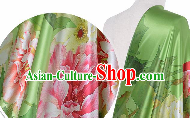Chinese Classical Hibiscus Pattern Design Light Green Silk Fabric Asian Traditional Hanfu Mulberry Silk Material