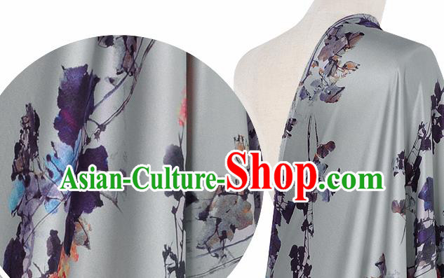 Chinese Classical Pattern Design Grey Silk Fabric Asian Traditional Hanfu Mulberry Silk Material