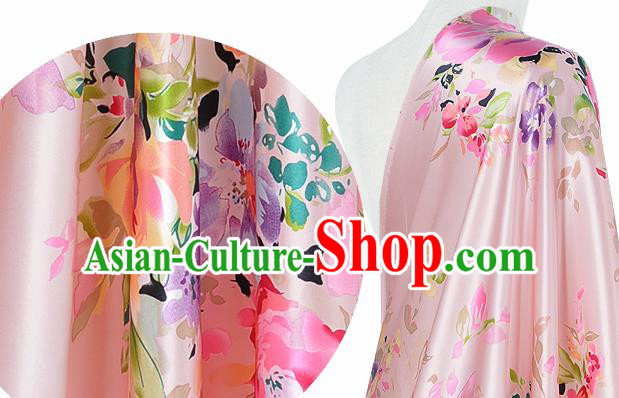 Chinese Classical Flowers Pattern Design Light Pink Silk Fabric Asian Traditional Hanfu Mulberry Silk Material