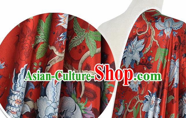 Chinese Classical Equinox Flower Pattern Design Red Silk Fabric Asian Traditional Hanfu Mulberry Silk Material