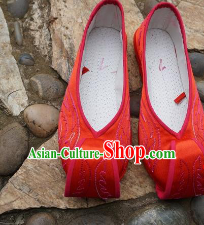 Traditional Chinese Red Embroidered Shoes National Ethnic Wedding Shoes Hanfu Shoes for Women