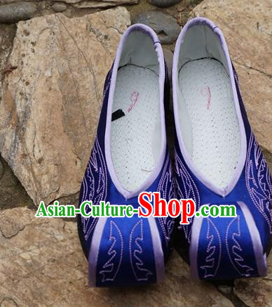 Traditional Chinese Royalblue Embroidered Shoes National Ethnic Wedding Shoes Hanfu Shoes for Women