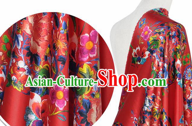 Chinese Classical Peony Grape Pattern Design Red Silk Fabric Asian Traditional Hanfu Mulberry Silk Material