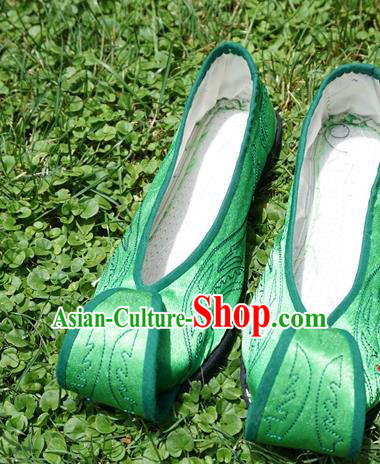 Traditional Chinese Deep Green Embroidered Shoes National Ethnic Wedding Shoes Hanfu Shoes for Women