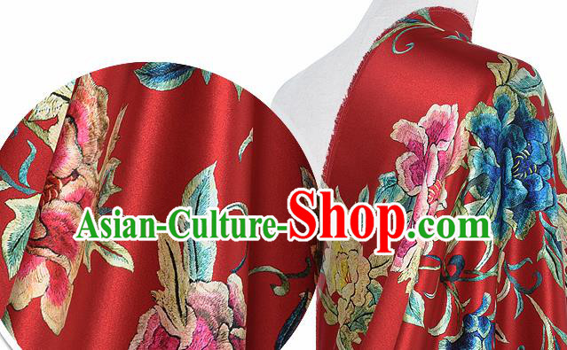 Chinese Classical Peony Pattern Design Red Silk Fabric Asian Traditional Hanfu Mulberry Silk Material