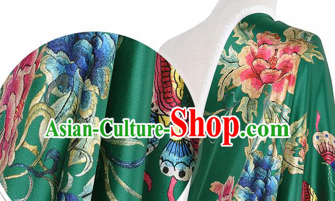 Chinese Classical Peony Pattern Design Green Silk Fabric Asian Traditional Hanfu Mulberry Silk Material