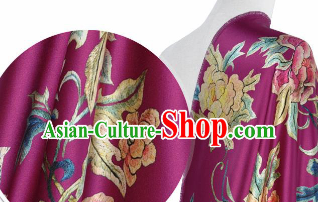 Chinese Classical Peony Pattern Design Amaranth Silk Fabric Asian Traditional Hanfu Mulberry Silk Material