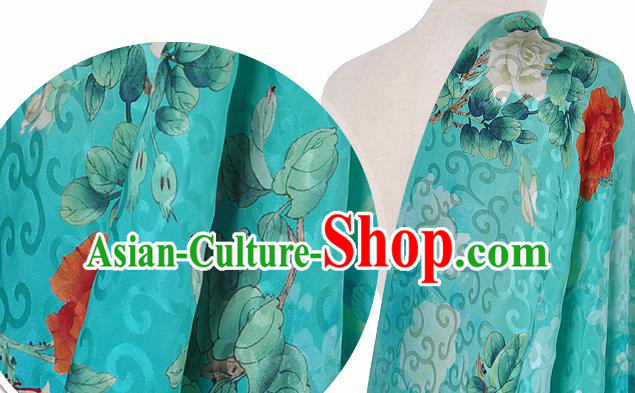 Chinese Classical Hibiscus Pattern Design Blue Silk Fabric Asian Traditional Hanfu Mulberry Silk Material