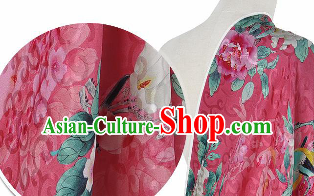 Chinese Classical Hibiscus Pattern Design Peach Pink Silk Fabric Asian Traditional Hanfu Mulberry Silk Material