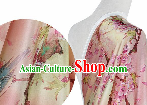 Chinese Classical Peach Flowers Pattern Design Pink Silk Fabric Asian Traditional Hanfu Mulberry Silk Material