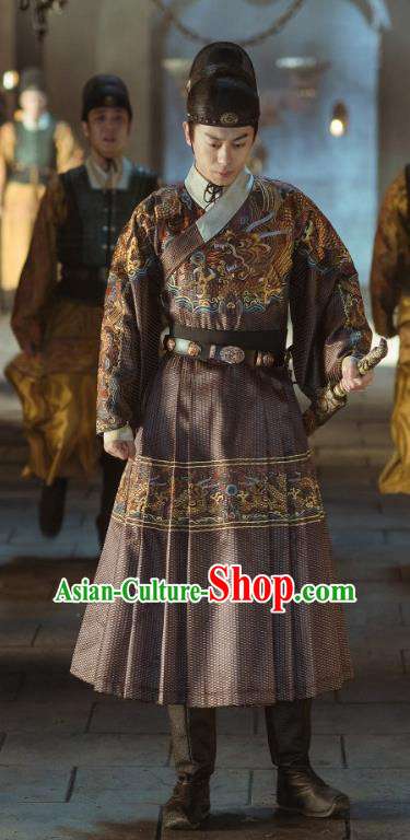 Chinese Ancient Drama Ming Dynasty JinYiwei Guard Replica Costumes and Headpiece Complete Set