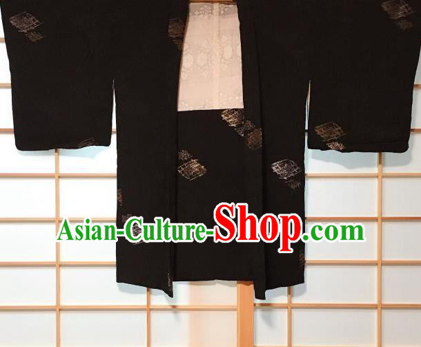 Japanese Traditional Embroidered Diamond Pattern Black Haori Jacket Japan Kimono Overwear Costume for Men