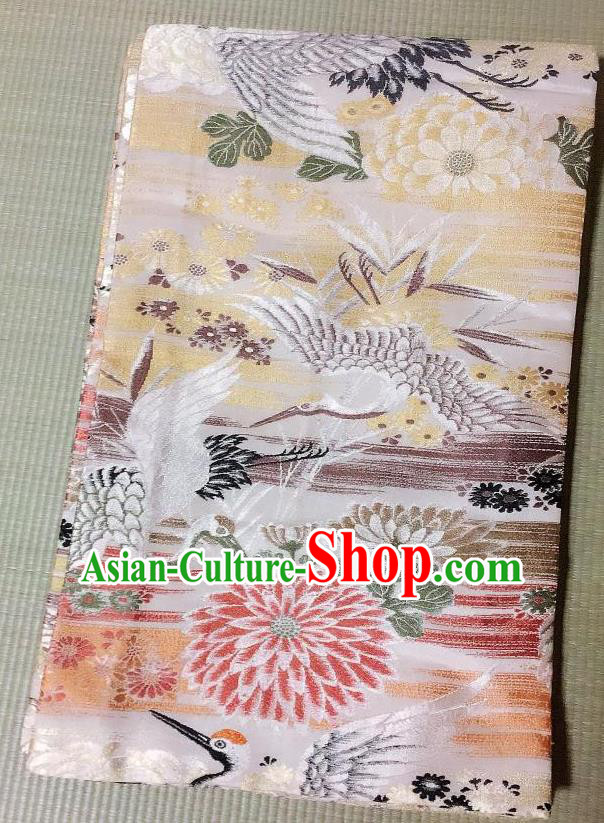 Japanese Traditional Crane Chrysanthemum Pattern Brocade Waistband Japan Kimono Yukata Belt for Women