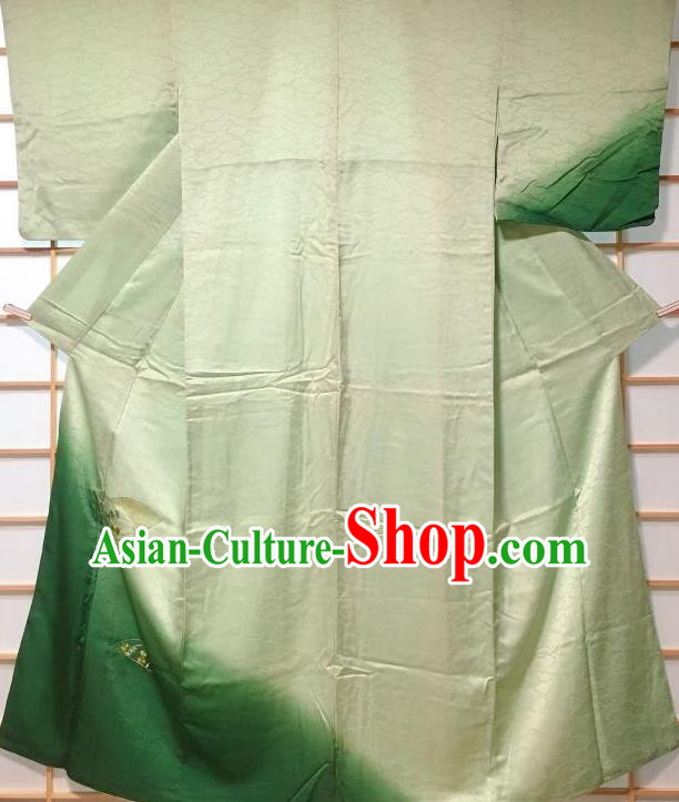 Japanese Traditional Embroidered Green Furisode Kimono Japan Yukata Dress Costume for Women