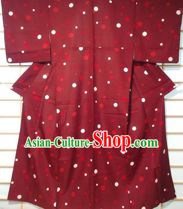 Japanese Traditional Dark Red Furisode Kimono Japan Yukata Dress Costume for Women