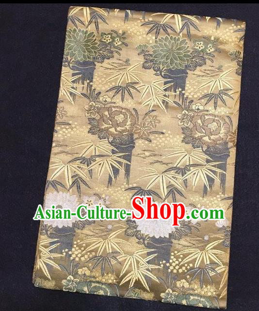 Japanese Traditional Chrysanthemum Bamboo Pattern Brown Brocade Waistband Japan Kimono Yukata Belt for Women