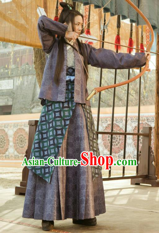 Chinese Ancient Ming Dynasty Female Swordsman Drama Sun Ruowei Tang Wei Replica Costumes and Headpiece Complete Set