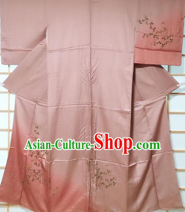 Traditional Japanese Embroidered Cameo Brown Furisode Kimono Japan Yukata Dress Costume for Women