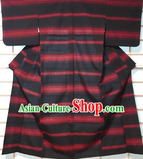 Traditional Japanese Classical Stripe Pattern Black Kimono Asian Japan Yukata Costume for Men