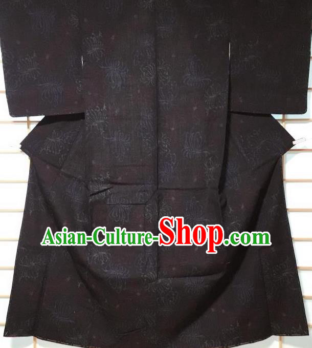 Traditional Japanese Classical Chrysanthemum Pattern Black Kimono Asian Japan Yukata Costume for Men