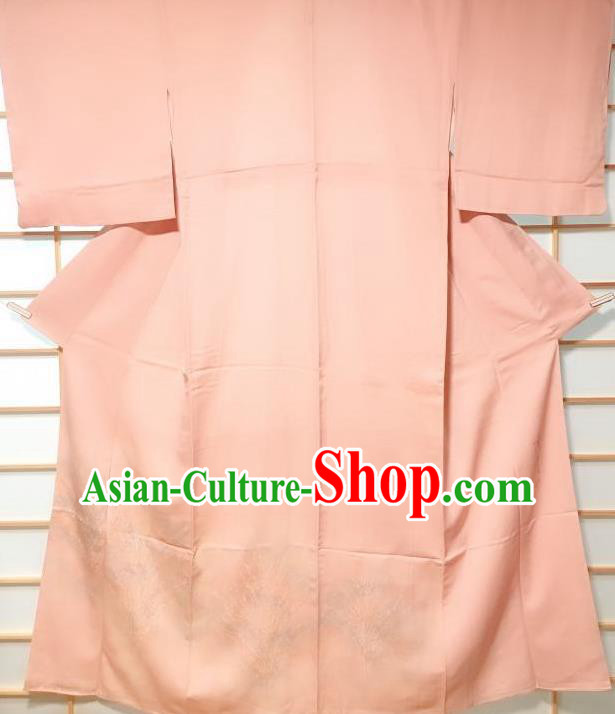 Traditional Japanese Classical Reed Pattern Pink Furisode Kimono Japan Yukata Dress Costume for Women