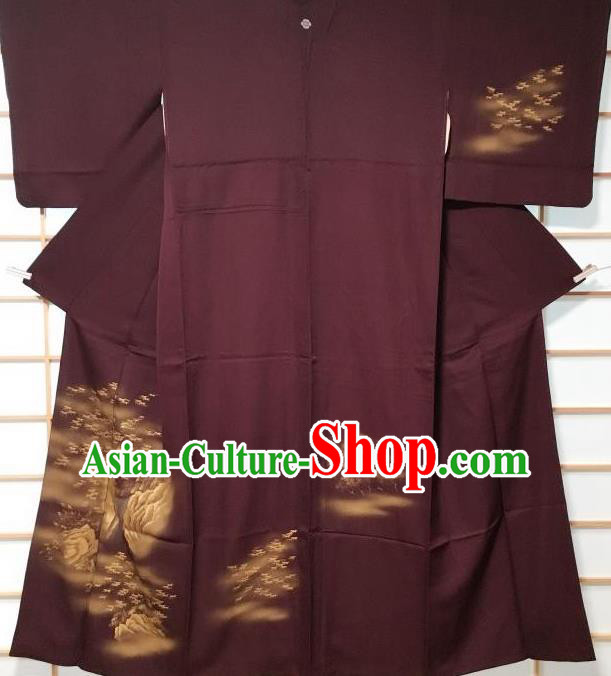 Traditional Japanese Classical Maple Leaf Pattern Purple Kimono Asian Japan Yukata Costume for Men