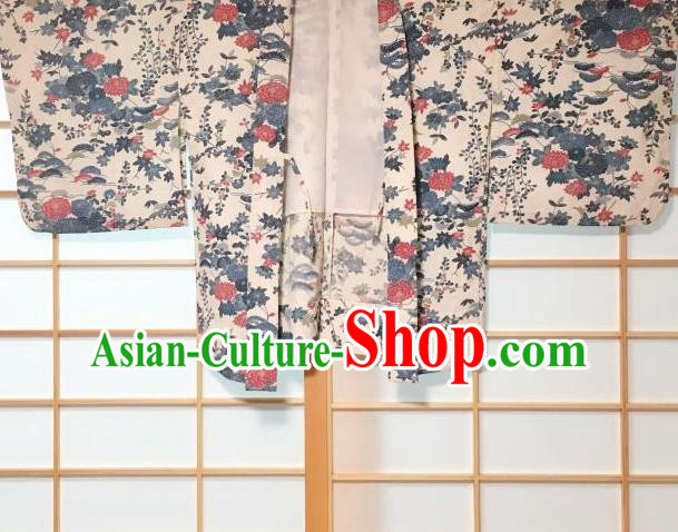 Japanese Traditional Printing Chrysanthemum Pattern White Haori Jacket Japan Kimono Overcoat Costume for Men