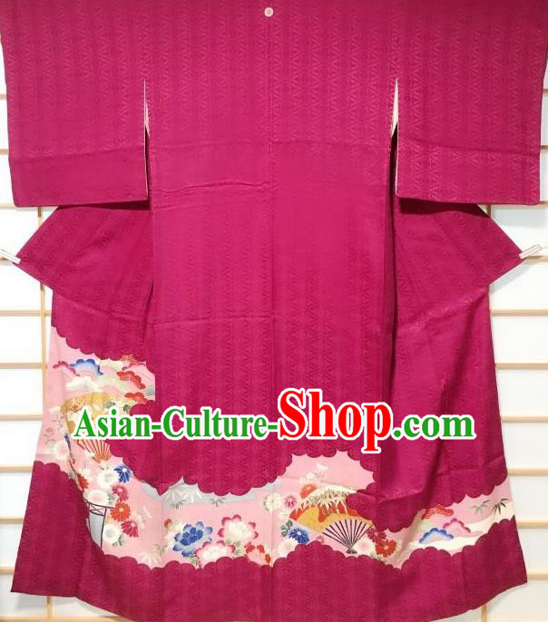 Japanese Traditional Chrysanthemum Pattern Rosy Uchikake Kimono Japan Yukata Dress Costume for Women