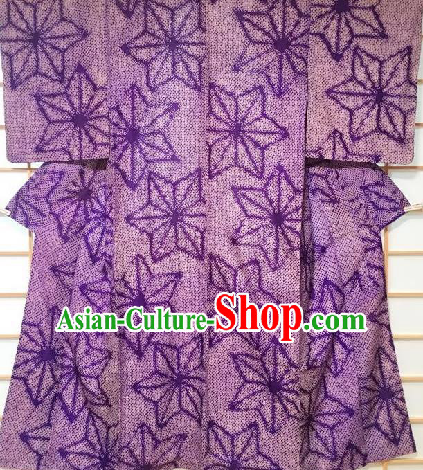 Japanese Classical Murraya Koenigii Pattern Purple Kimono Japan Traditional Yukata Dress Costume for Women