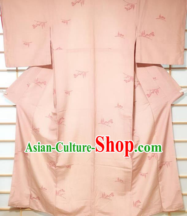 Japanese Classical Tree Pattern Light Pink Kimono Japan Traditional Yukata Dress Costume for Women