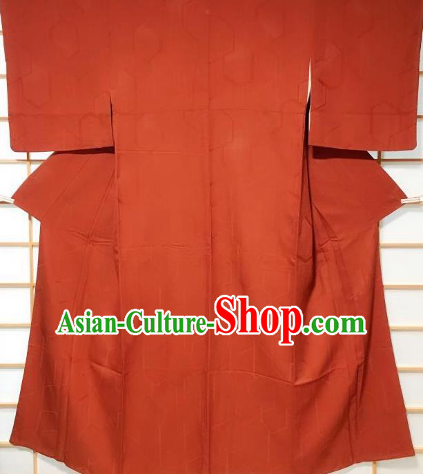 Japanese Traditional Tortoise Shell Pattern Rust Red Iromuji Kimono Japan Yukata Dress Costume for Women