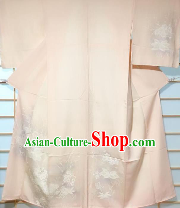 Japanese Classical Embroidered Sakura White Silk Tsukesage Kimono Japan Traditional Yukata Dress Costume for Women