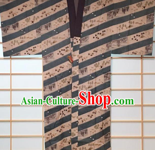 Traditional Japanese Ukiyoe Pattern Ginger Hanten Kimono Japan Yukata Costume for Men