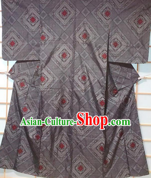 Japanese Classical Pattern Grey Edo Komon Kimono Japan Traditional Yukata Dress Costume for Women