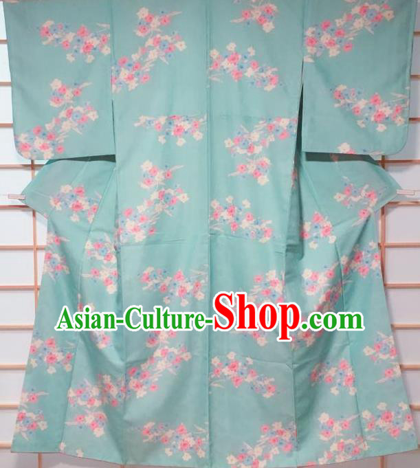 Traditional Japanese Green Kimono Japan Classical Flowers Pattern Yukata Dress Costume for Women