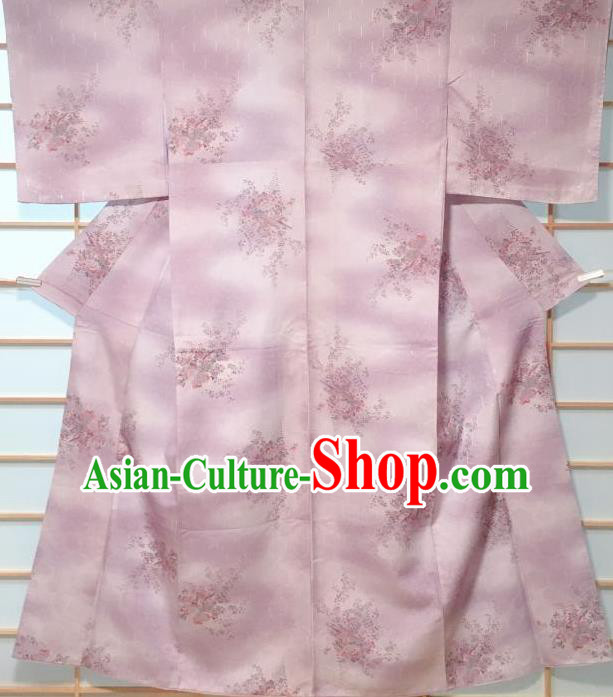 Japanese Classical Peony Pattern Lilac Kimono Japan Traditional Yukata Dress Costume for Women