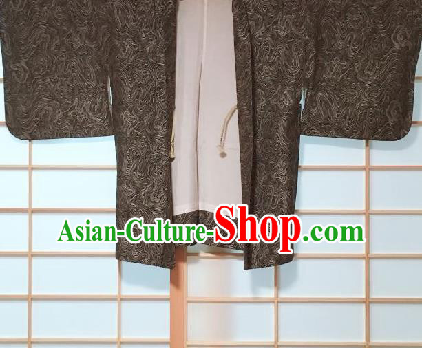 Japanese Traditional Pattern Black Grey Haori Jacket Japan Kimono Overcoat Costume for Men