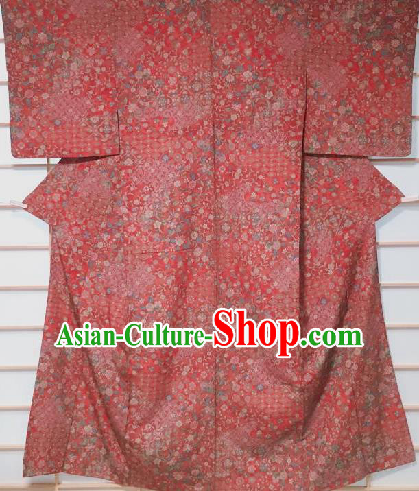 Japanese Classical Oriental Cherry Pattern Red Kimono Japan Traditional Yukata Dress Costume for Women