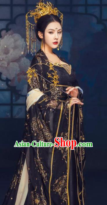 Traditional Chinese Court Black Hanfu Dress Ancient Tang Dynasty Imperial Consort Replica Costumes for Women