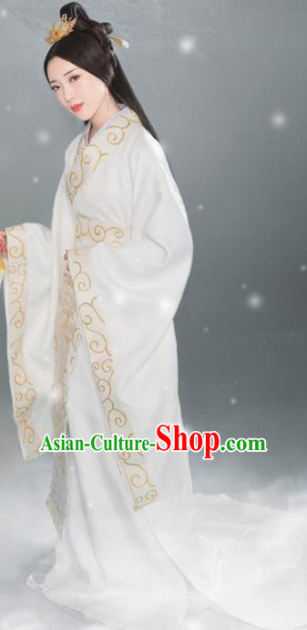 Traditional Chinese Palace White Hanfu Dress Ancient Han Dynasty Imperial Consort Replica Costumes for Women