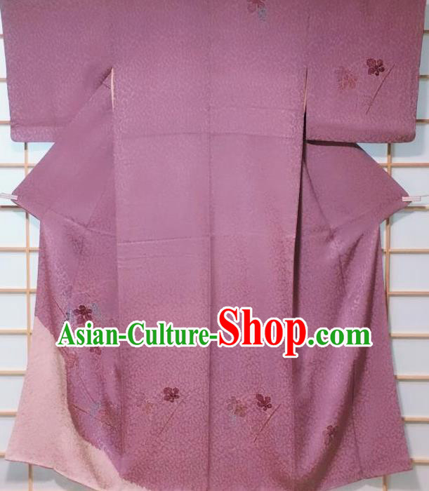 Traditional Japanese Lilac Tsukesage Kimono Japan Classical Grape Pattern Yukata Dress Costume for Women