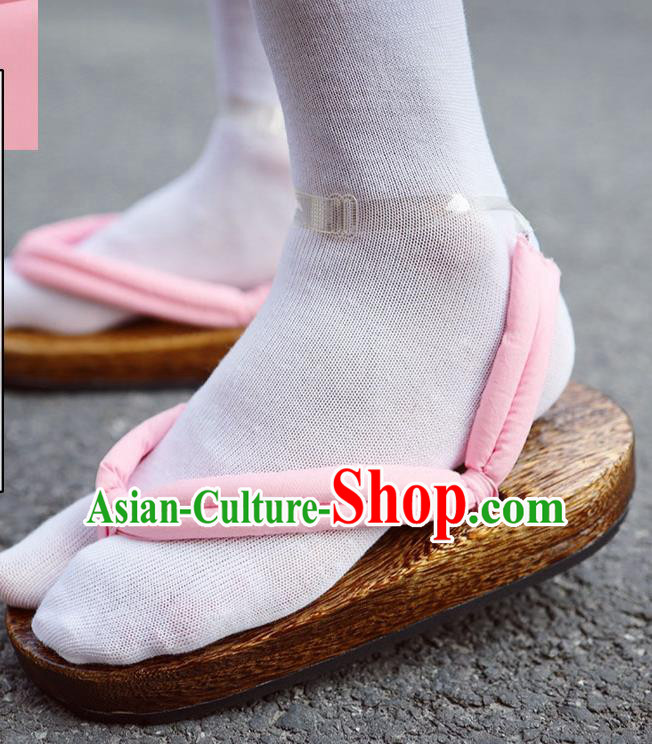Traditional Japanese Samurai Pink Geta Slippers Asian Japan Clogs Shoes for Women