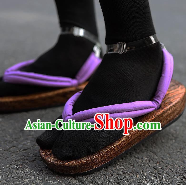 Traditional Japanese Samurai Purple Geta Slippers Asian Japan Clogs Shoes for Women