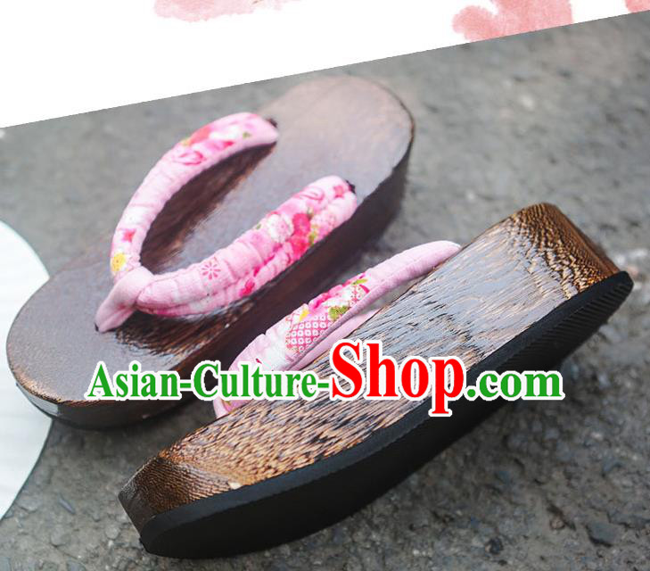 Traditional Japanese Classical Sakura Pattern Pink Slippers Geta Asian Japan Clogs Zori Shoes for Women