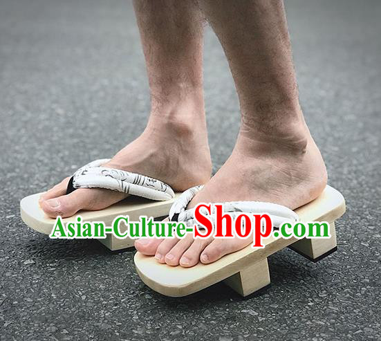 Traditional Japanese White Flip Flops Bidentate Clogs Slippers Asian Japan Geta Shoes for Men
